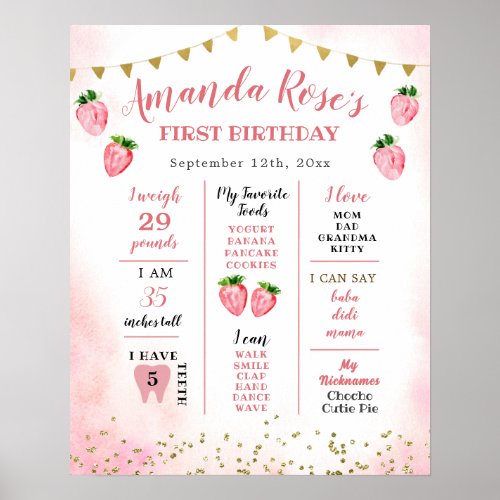 Strawberry Sweet One First Birthday Sign