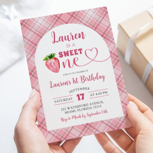 Strawberry Sweet One Girls 1st Birthday Invitation