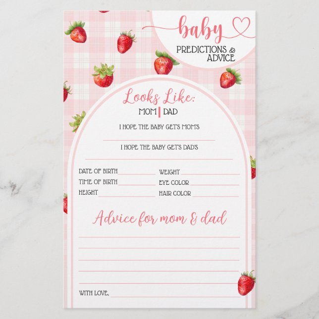 Strawberry Sweet Rustic Baby Girl Shower Game (Front)