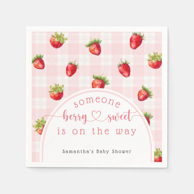 Strawberry Sweet Rustic diaper Baby Girl Shower  Napkins (Front)