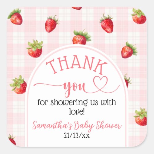 Strawberry Sweet Rustic diaper Baby Girl Shower  Square Sticker