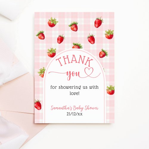 Strawberry Sweet Rustic diaper Baby Girl Shower  Thank You Card