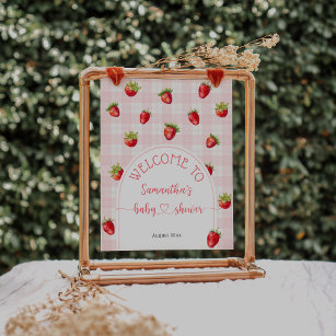 Strawberry Sweet Rustic Welcome Baby Girl Shower Poster