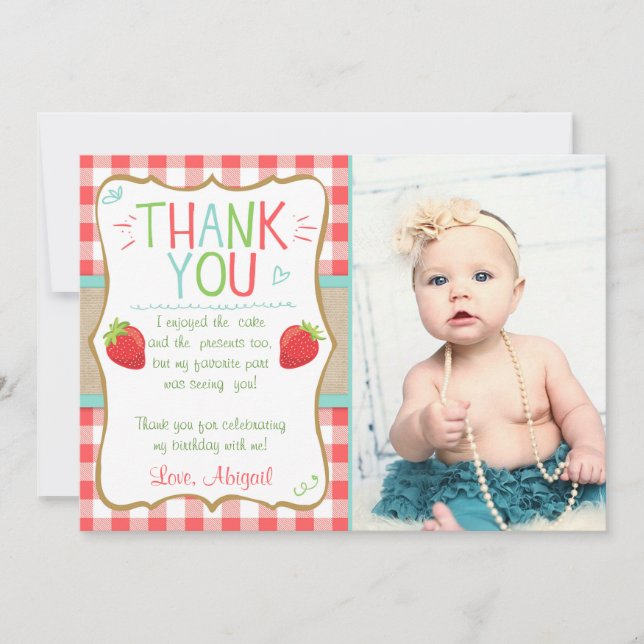 Strawberry Sweet Summer Birthday Thank You Card (Front)