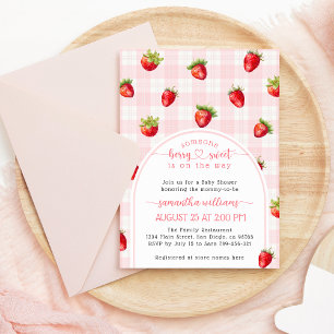 Strawberry Sweet Summer Rustic Baby Girl Shower   Invitation