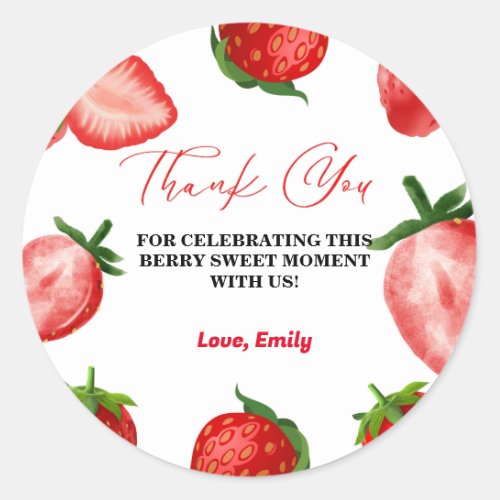Strawberry Sweet Thank You Birthday Berry Sweet  Classic Round Sticker