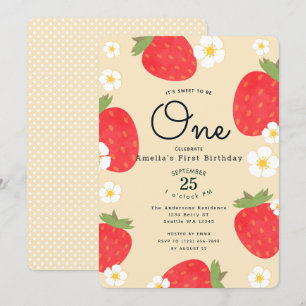 Strawberry Sweet to Be One 1st Birthday Invitation