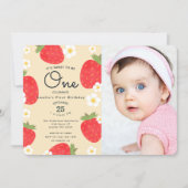 Strawberry Sweet to Be One 1st Birthday Photo Invitation (Front)