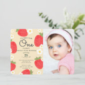 Strawberry Sweet to Be One 1st Birthday Photo Invitation (Standing Front)