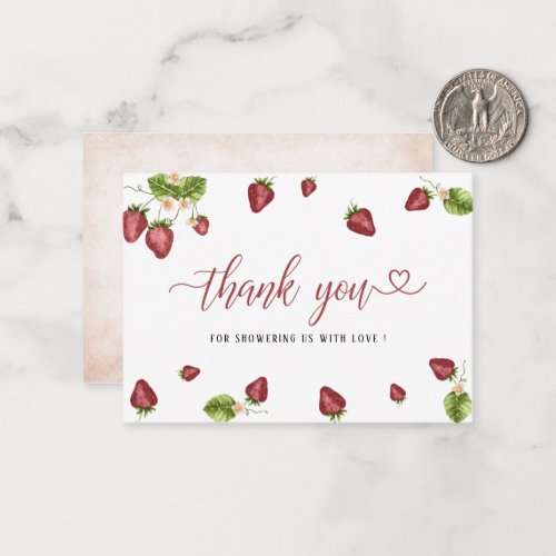 Strawberry Sweet watercolor baby  shower thank you Note Card