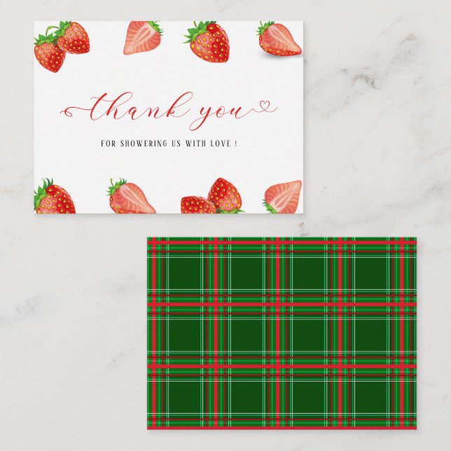 Strawberry Sweet watercolor baby  shower thank you Note Card (Front/Back)