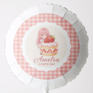 Strawberry Sweet Watercolor Girl 1st Birthday Balloon