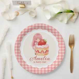 Strawberry Sweet Watercolor Girl 1st Birthday Paper Plates