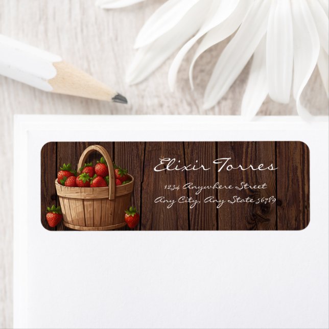 Strawberry Sweet Wood Basket Baby Shower Label (Insitu)