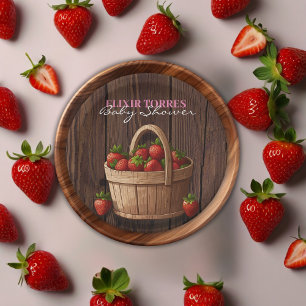 Strawberry Sweet Wood Basket Baby Shower Paper Plates