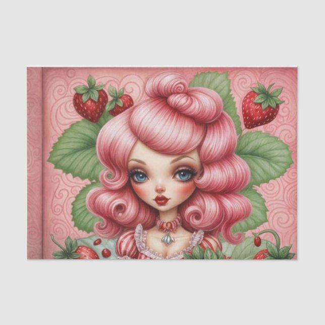 Strawberry Sweetheart  Pink-Haired Cutie Decoupage Tissue Paper (Front)