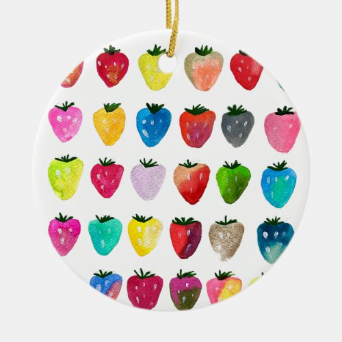 Strawberry sweetness cute fruit watercolor ceramic ornament