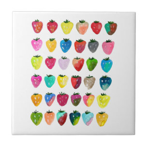Strawberry sweetness cute fruit watercolor ceramic tile