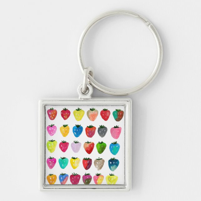 Strawberry sweetness cute fruit watercolor keychain (Front)