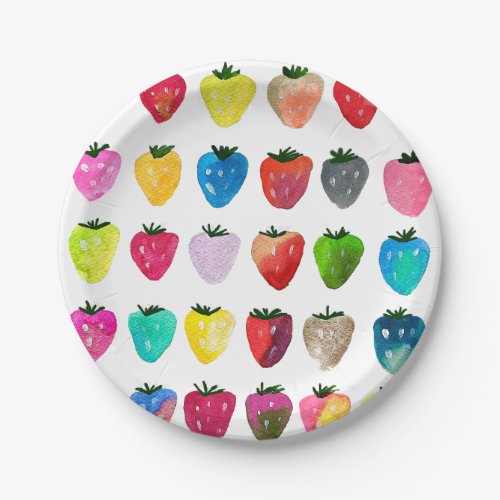 Strawberry sweetness cute fruit watercolor paper plates