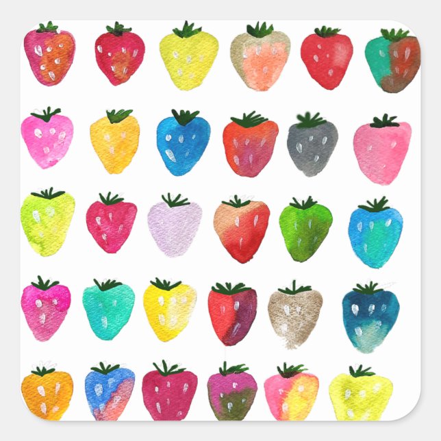 Strawberry sweetness cute fruit watercolor square sticker (Front)