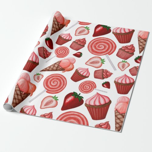 Strawberry sweets red wrapping paper