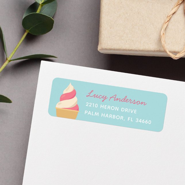 Strawberry Swirl Ice Cream Return Address Label (Creator Uploaded)