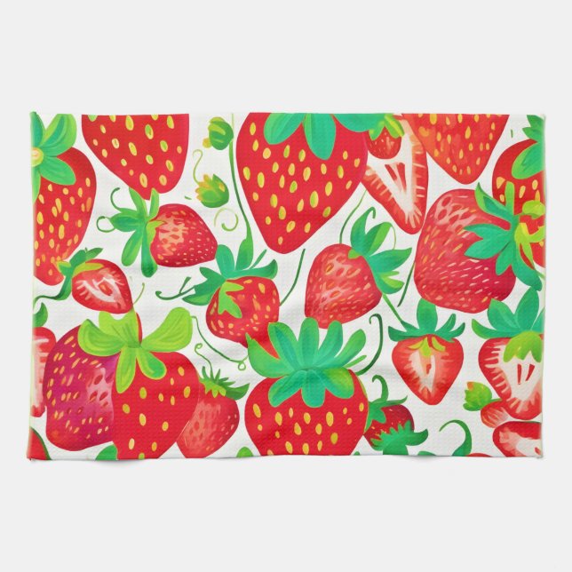 Strawberry Swirl Pattern Kitchen Towel (Horizontal)