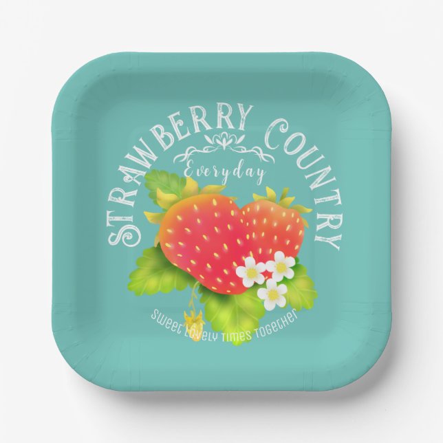 Strawberry Teal Design. Paper Plates (Front)