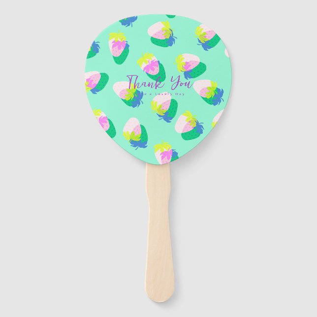 Strawberry Teal Hand Fan (Back)