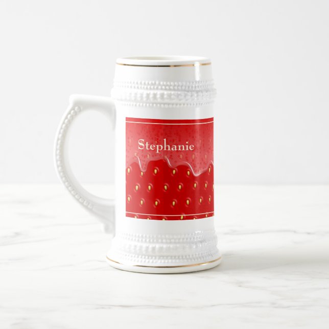 Strawberry Textured Background Liquid Fruit Jam    Beer Stein (Left)