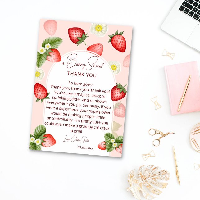 Strawberry thank you (Strawberry thank you cards strawberries modern arch cute berry sweet thank you)