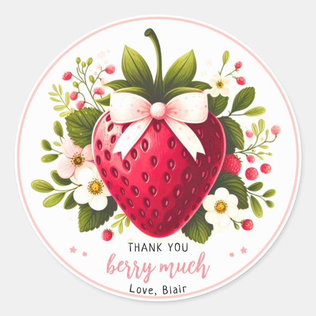 Strawberry Thank You Berry Much Favor  Classic Round Sticker (Front)