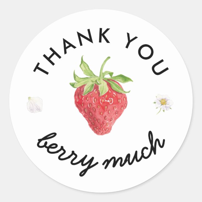 Strawberry Thank You Berry Much Party Favor Classic Round Sticker (Front)