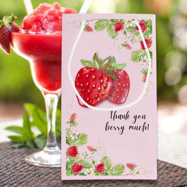 Strawberry Thank you Berry Much Pink Small Gift Bag (Creator Uploaded)