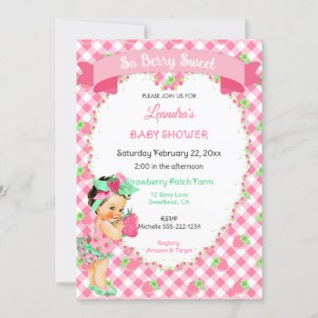 Strawberry Theme Baby Girl Gingham Pink Mint  Invitation by nawnibelles at Zazzle