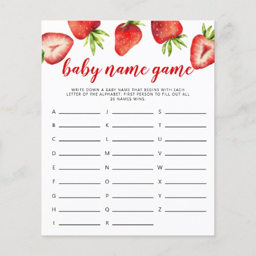 Strawberry Theme Baby Name Shower Game