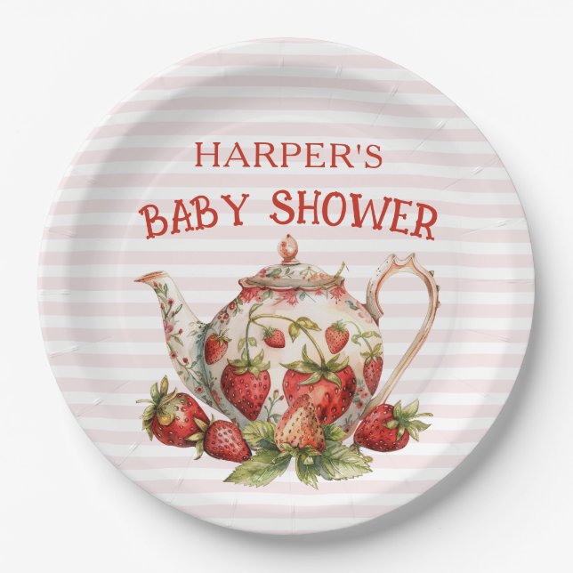 Strawberry Theme Baby Shower Paper Plates (Front)