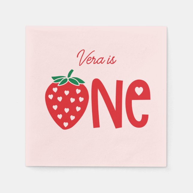 Strawberry Theme First Birthday Paper Napkins (Front)