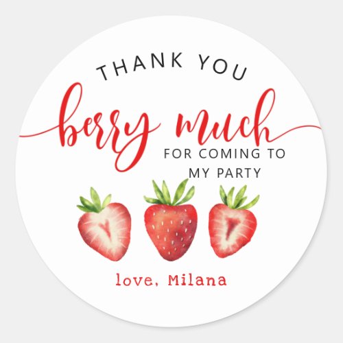 Strawberry Theme Girl Birthday Party Classic Round Sticker