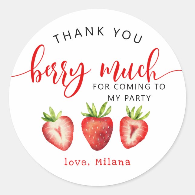 Strawberry Theme Girl Birthday Party Classic Round Sticker (Front)
