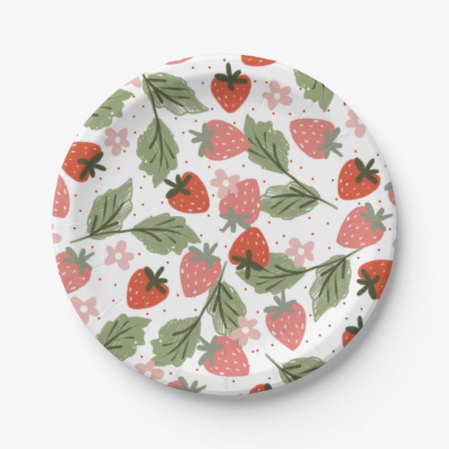 Strawberry Theme Girl Birthday Party Paper Plates (Front)