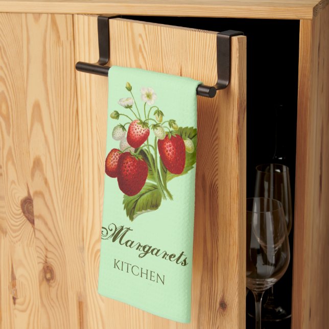 Strawberry Theme Green Personalized Kitchen Towel (Thirds Fold)