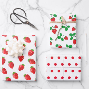Strawberry Themed 3 Piece Wrapping Paper Sheets