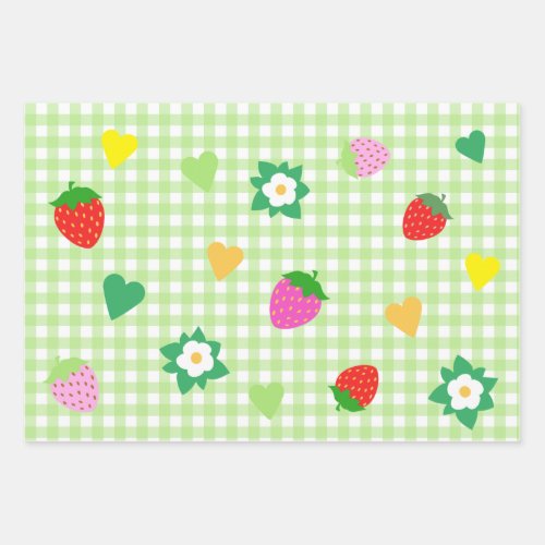 Strawberry Themed Birthday Party Wrapping Paper Sheets