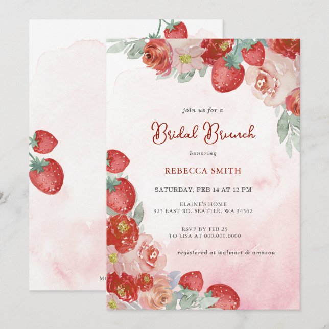 Strawberry Themed Bridal Brunch Party  Invitation (Front/Back)