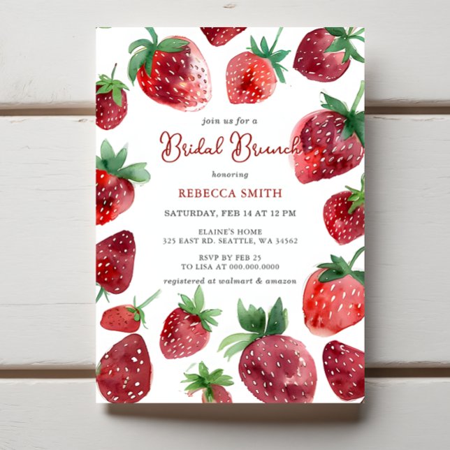 Strawberry Themed Bridal Brunch Party  Invitation (Strawberry Themed Bridal Brunch Party Invitation)