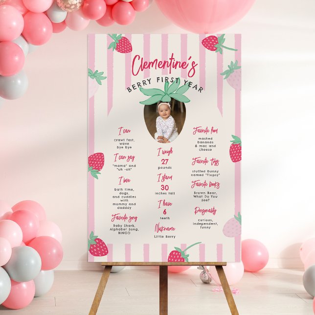 Strawberry Themed First Birthday Milestone Poster (Creator Uploaded)