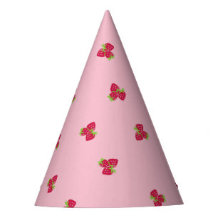  Strawberry-Themed Party Hat with Pink Background