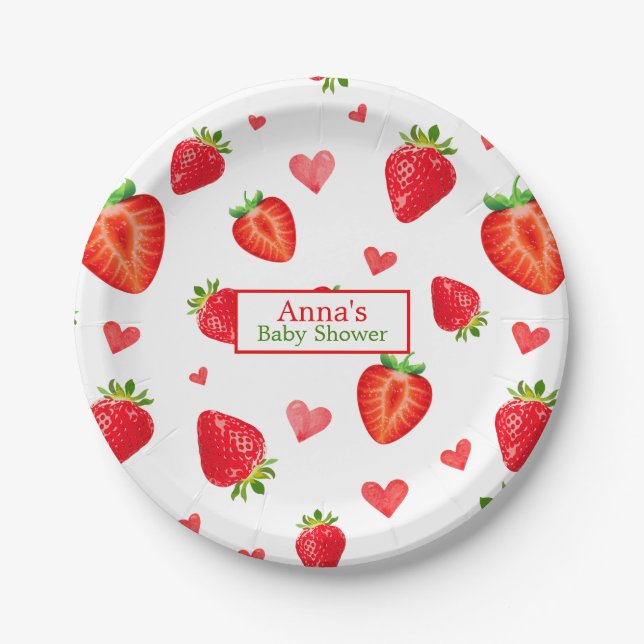 Strawberry Themed Pattern Spring Fruit Baby Shower Paper Plates (Front)